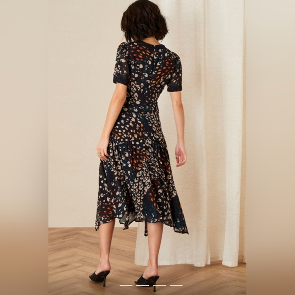 Monsoon Fia Feather Print Hanky Hem Dress Black Size 18 - Picture 3 of 9
